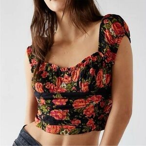 Free People Little Blooms Corset Floral Blouse L